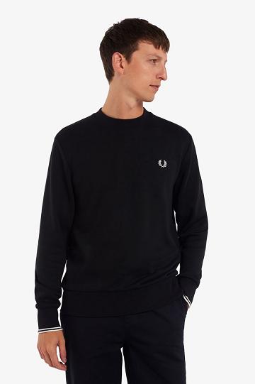 Black Fred Perry Crew Neck Men's Sweatshirts | PH 1570YXFU